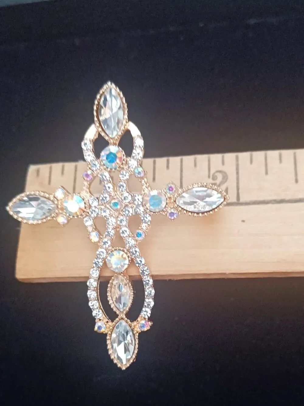 Rhinestone Cross Silver Tone Brooch